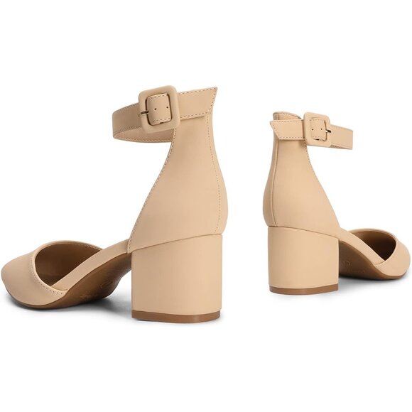 Dream Pairs Women's Nude Pointed Toe Closed Toe Low Block Ankle Strap Heels - Picture 6 of 9